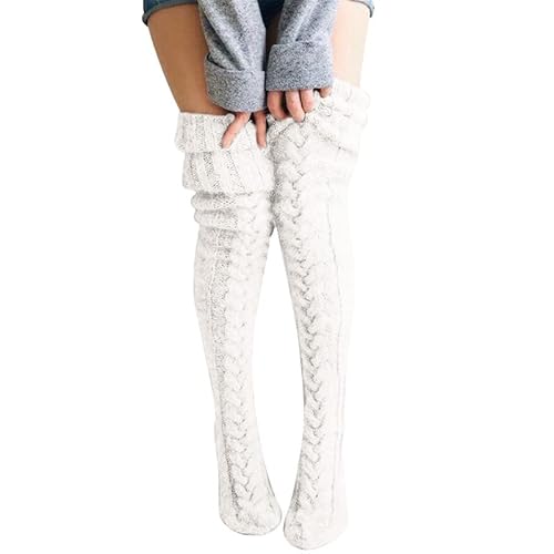 Litthing Damen Kniestrümpfe Zopfmuster Overknee-Socken Twist Warme Stiefelsocken Winter Legwarmers Stiefelstrümpfe Flauschige Beinstulpen Herbst Einfarbig Oberschenkelhohe für Damen von Litthing
