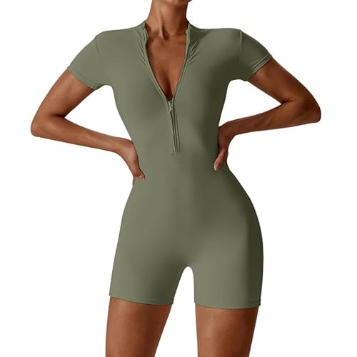 Litthing Damen Sport Jumpsuit Kurz Yoga Playsuit Eng mit V-Ausschnitt Reißverschluss Overall Body Outfits Bodycon Kurze Ärmel Stretch Jogging Strampler Litthing Damen Sport Jumpsuit Kurz Yoga Playsuit Eng mit V-Ausschnitt Reißverschluss Overall Body Outfits Bodycon Kurze Ärmel Stretch Jogging Strampler von Litthing