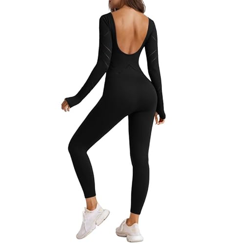 Litthing Damen Sport Jumpsuit Tights Shape Stretch Sport Outfit Flache U Ausschnitt-Strumpfhose Overall U Einteiler Trainingsanzüge von Litthing