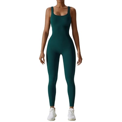 Litthing Damen Sport Jumpsuit Yoga Sexy Bodycon Lang Eng Armellos Bodysuit Stretch Trainingsanzug Sportanzug Eckigem Ausschnitt Gerippte Overall Workout Einteiliger von Litthing