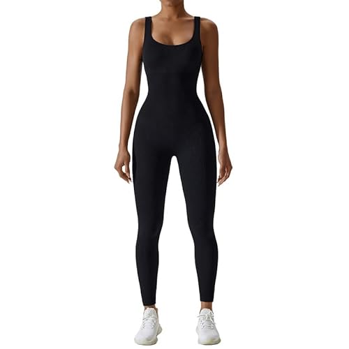 Litthing Damen Sport Jumpsuit Yoga Sexy Bodycon Lang Eng Armellos Bodysuit Stretch Trainingsanzug Sportanzug Eckigem Ausschnitt Gerippte Overall Workout Einteiliger von Litthing