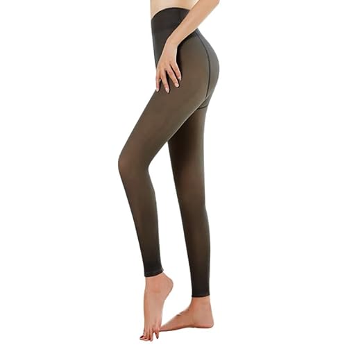 Litthing Damen Strumpfhose mit Fleece-Futter Gefälschte Durchscheinende Strumpfhose Hohe Taille Zehenlose Steigbügelstrumpfhose Sexy Thermo Warm Leggings Fußlose Strumpfhose Herbst-Winter Übergröße von Litthing