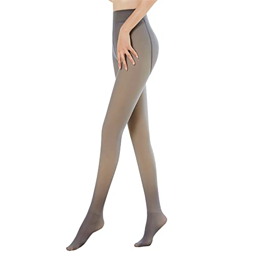 Litthing Damen Thermostrumpfhose mit gefütterte Fleece, Gefälschte Durchscheinend Plüschstrümpfe für Schmale Figur in Winter, Warmer Strumpfhose Pantyhose Leggings (200g für 5~20℃, Grau) von Litthing