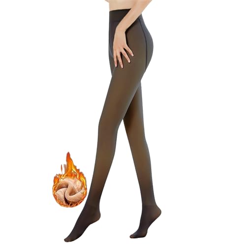 Litthing Damen Thermostrumpfhose mit gefütterte Fleece, Gefälschte Durchscheinend Plüschstrümpfe für Schmale Figur in Winter, Warmer Strumpfhose Pantyhose Leggings (300g für -5~10℃, Schwarz) von Litthing