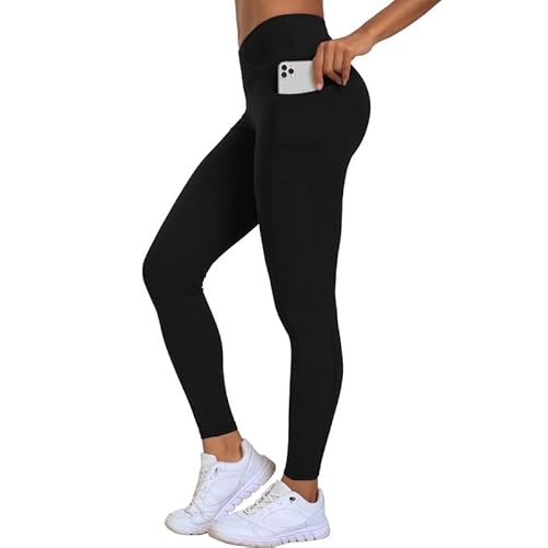 Litthing Damen V Cross Leggings High Waist Butt Lift Yogahose 3/4 Nahtlose Leggings Blickdicht Push Up Lange Sport Leggings Elastisch mit Taschen Laufhose Gym Fitnesshose von Litthing