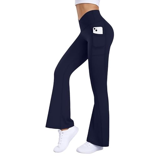 Litthing Flared Yogahose Damen Leggings Damen Bootcut Schlaghose Fitness Sporthose V-Form High Waist mit Taschen Freizeithose Gym Workout Jogging von Litthing