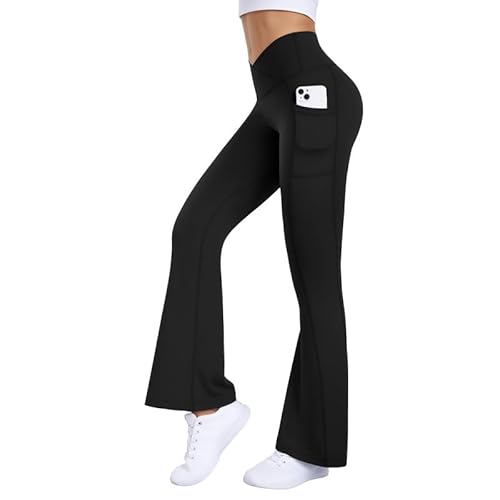 Litthing Flared Yogahose Damen Leggings Damen Bootcut Schlaghose Fitness Sporthose V-Form High Waist mit Taschen Freizeithose Gym Workout Jogging von Litthing