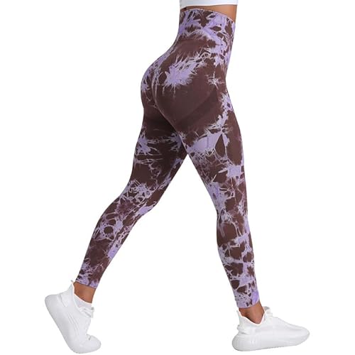 Litthing Gym Leggings Frauen Scrunch Nahtlose Leggings Hohe Taille Leggings Tie Dye Yoga Hosen für Training Bauchkontrolle Sport Tights für Yoga Laufen Fitness von Litthing