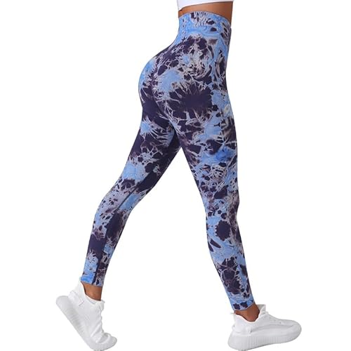 Litthing Gym Leggings Frauen Scrunch Nahtlose Leggings Hohe Taille Leggings Tie Dye Yoga Hosen für Training Bauchkontrolle Sport Tights für Yoga Laufen Fitness von Litthing