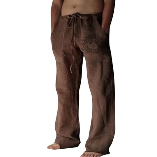 Litthing Herren Leinenhose, Baumwoll Jogginghose, lässige Sommerhose mit Taschen, Lockere Passform Freizeithosen Bequeme leichte Hose von Litthing