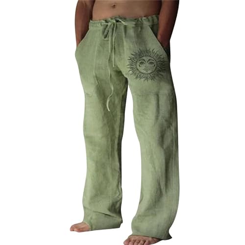 Litthing Herren Leinenhose, Baumwoll Jogging Hose, lässige Sommerhose mit Taschen, Lockere Passform Freizeithosen Bequeme leichte Hose von Litthing