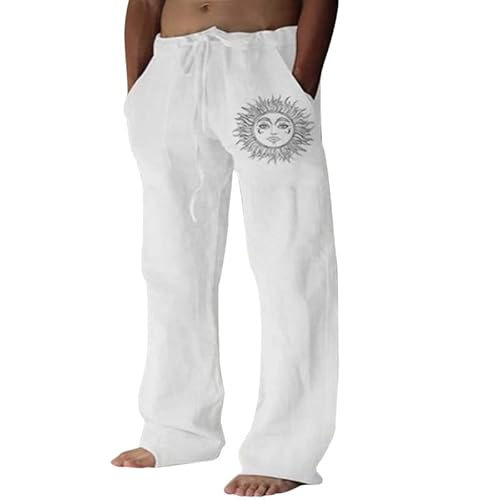Litthing Herren Leinenhose, Baumwoll Jogginghose, lässige Sommerhose mit Taschen, Lockere Passform Freizeithosen Bequeme leichte Hose von Litthing