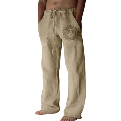 Litthing Herren Leinenhose, Baumwoll Jogginghose, lässige Sommerhose mit Taschen, Lockere Passform Freizeithosen Bequeme leichte Hose von Litthing