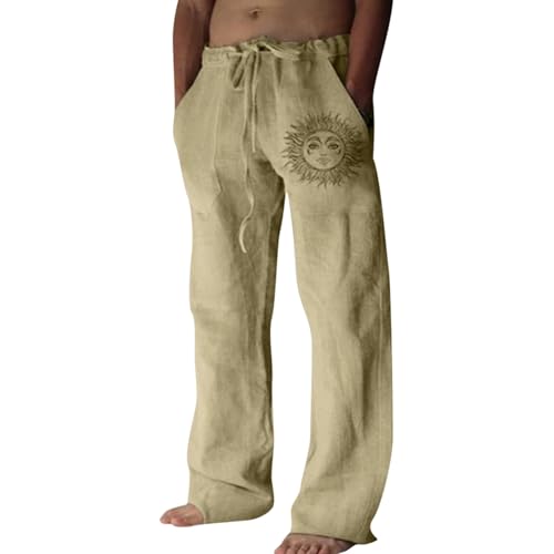 Litthing Herren Leinenhose, Baumwoll Jogginghose, lässige Sommerhose mit Taschen, Lockere Passform Freizeithosen Bequeme leichte Hose von Litthing