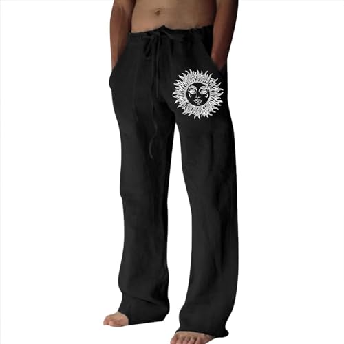 Litthing Herren Leinenhose, Baumwoll Jogginghose, lässige Sommerhose mit Taschen, Lockere Passform Freizeithosen Bequeme leichte Hose von Litthing