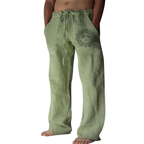 Litthing Herren Leinenhosen Leicht Sommerhose Lange Casual Langer Hosen Freizeithosen mit weitem Bein elastischer Taille mit praktischen Taschen von Litthing