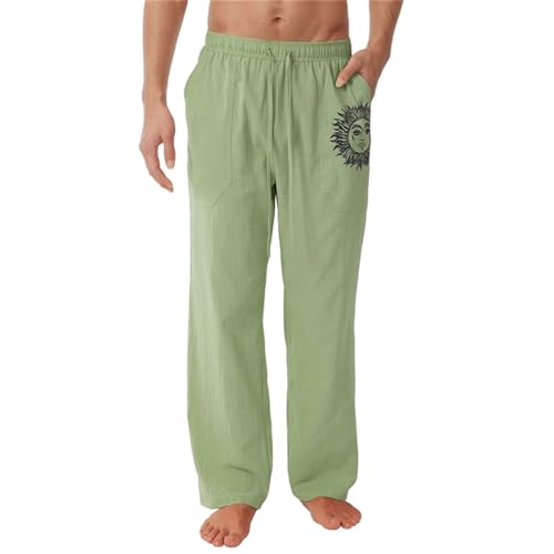 Litthing Herren Leinenhosen Leicht Sommerhose Lange Casual Langer Hosen Freizeithosen mit weitem Bein elastischer Taille mit praktischen Taschen von Litthing