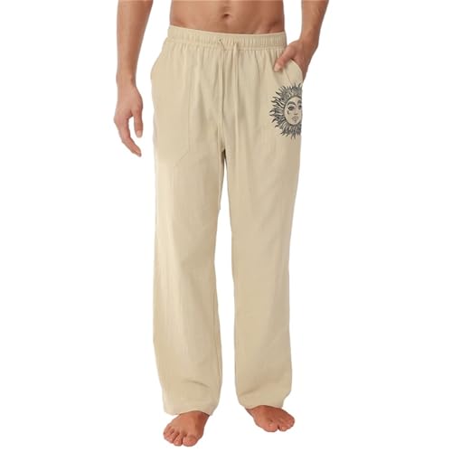 Litthing Herren Leinenhosen Leicht Sommerhose Lange Casual Langer Hosen Freizeithosen mit weitem Bein elastischer Taille mit praktischen Taschen von Litthing