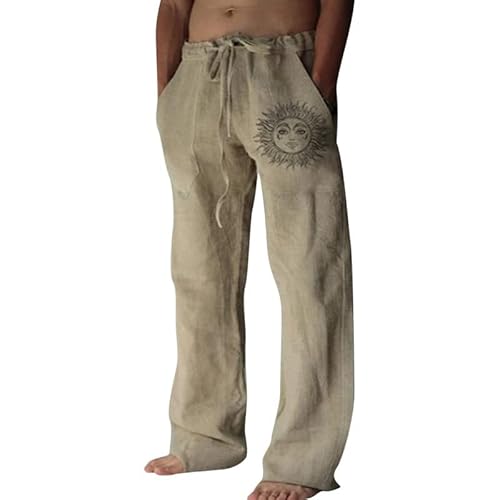 Litthing Herren Leinenhosen Leicht Sommerhose Lange Casual Langer Hosen Freizeithosen mit weitem Bein elastischer Taille mit praktischen Taschen von Litthing