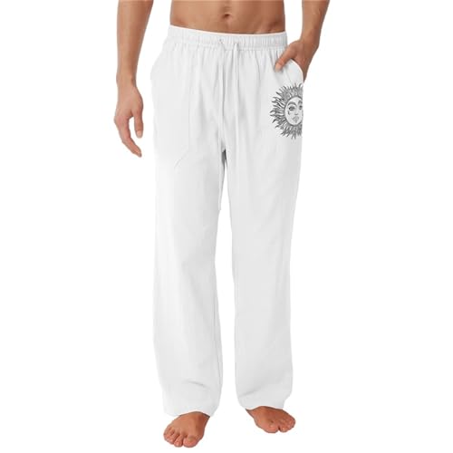 Litthing Herren Leinenhosen Leicht Sommerhose Lange Casual Langer Hosen Freizeithosen mit weitem Bein elastischer Taille mit praktischen Taschen von Litthing