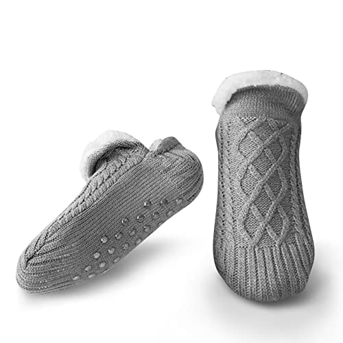 Litthing Kuschelsocken Strick Bodensocken Warme Wintersocken, Bestickte Stoppersocken Rutschsichere Hausschuhe Dicke Socken Gestrickte Bettsocken Haushalt Socken Weihnachtssocken (35-39, Grau) von Litthing