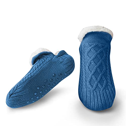 Litthing Kuschelsocken Strick Bodensocken Warme Wintersocken, Bestickte Stoppersocken Rutschsichere Hausschuhe Dicke Socken Gestrickte Bettsocken Haushalt Socken Weihnachtssocken (40-42, Blau) von Litthing