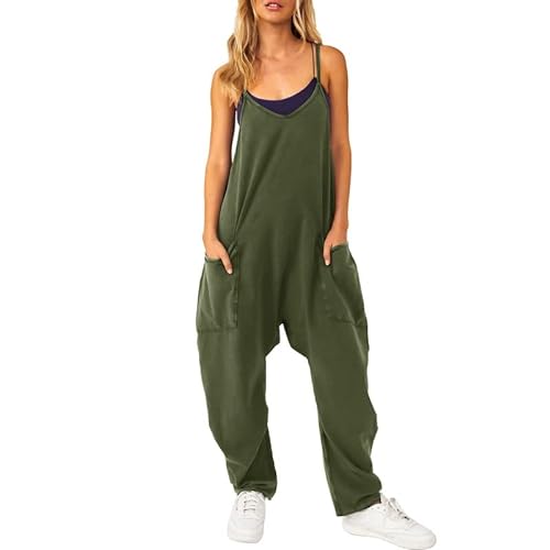 Litthing Latzhose Damen Wide Leg Jumpsuit With Pockets Übergroßer Lockerer Reißverschluss Lässiger Overall Dünne Träger Große Hose Mit Großen Taschen Haremshose Baggy Soft Comfort Romper Playsuit von Litthing