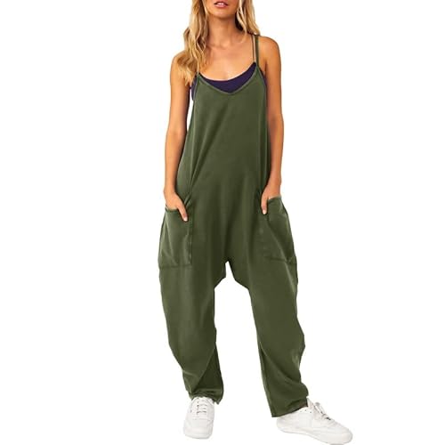 Litthing Latzhose Damen Wide Leg Jumpsuit With Pockets Übergroßer Lockerer Reißverschluss Lässiger Overall Dünne Träger Große Hose Mit Großen Taschen Haremshose Baggy Soft Comfort Romper Playsuit von Litthing