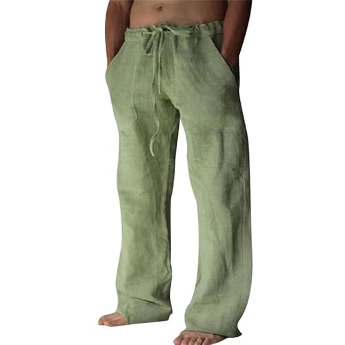 Litthing Leinenhose Herren Lang Leinenhose Herren Sommer Herbst Lose Lässige Leinenhose mit Taschen Elastischer Bund von Litthing