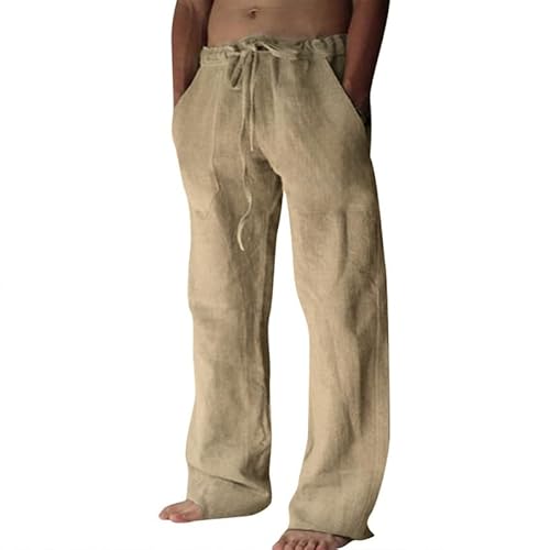 Litthing Leinenhose Herren Lang Leinenhose Herren Sommer Herbst Lose Lässige Leinenhose mit Taschen Elastischer Bund von Litthing