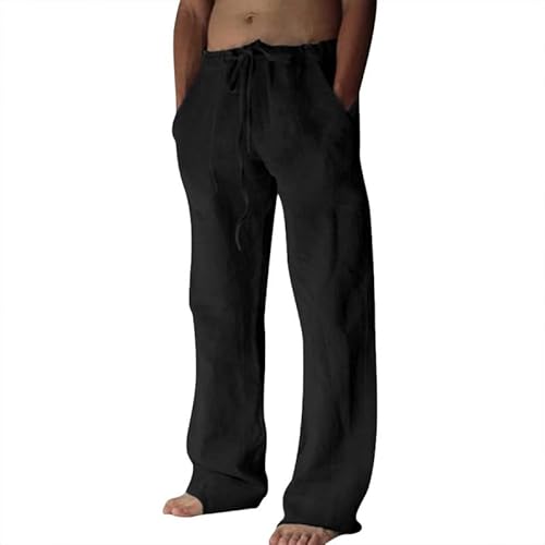 Litthing Leinenhose Herren Lang Leinenhose Herren Sommer Herbst Lose Lässige Leinenhose mit Taschen Elastischer Bund von Litthing