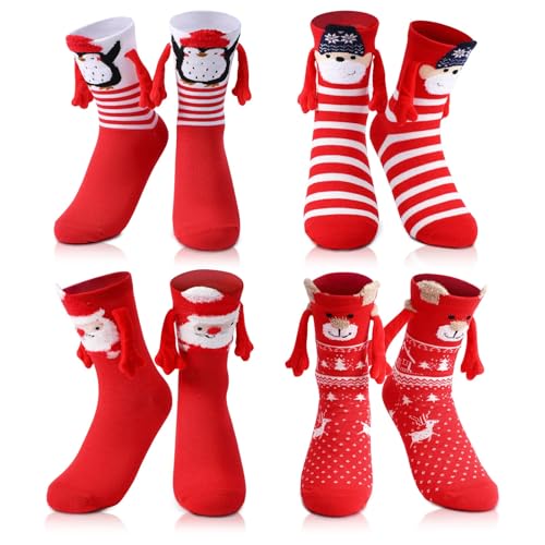 Litthing Lustige Magnetische Weihnachtssocken Socken Damen und Herren Holding Hands Socks mit Magnetischen Händen Funny Witzige Freundschaftssocken Magnet für Friends Couple Geschenke von Litthing