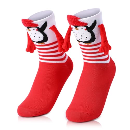 Litthing Lustige Magnetische Weihnachtssocken Socken Damen und Herren Holding Hands Socks mit Magnetischen Händen Funny Witzige Freundschaftssocken Magnet für Friends Couple Geschenke von Litthing