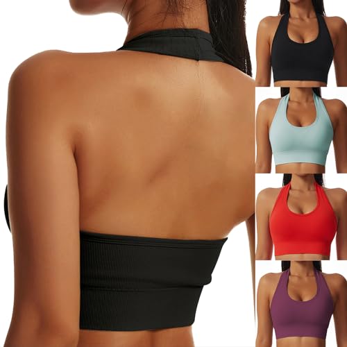 Litthing Neckholder Sport BH Damen, Rückenfrei Gepolstert Sports Bra, Push up Ohne Bügel Bustier Sexy Mittlerer Halt Rückenfrei Crop Top für Yoga Fitness Gym von Litthing