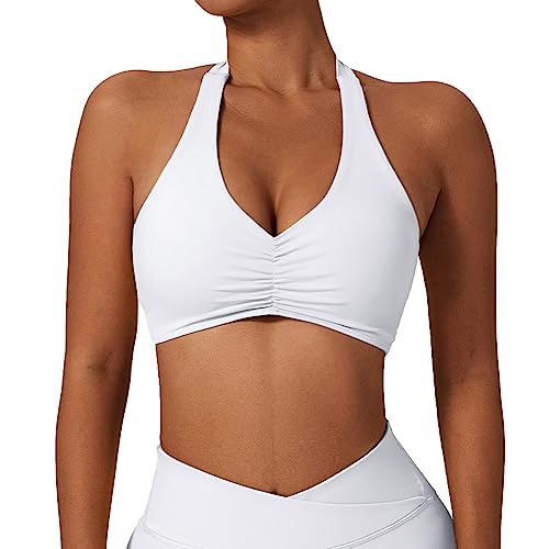 Litthing Neckholder Sport BH Damen Rückenfrei Tiefer V Ausschinitt Sexy Push Up BH ohne Bügel Gepolstert Elegant Geraffte Sport Bra elastisch Träger Gym BH Workout Fitness von Litthing