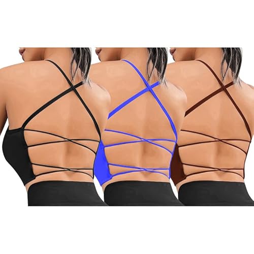 Litthing Sport BH Damen, Cross Back Gepolstert Sports Bra, Push up Ohne Bügel Bustier Sexy Spaghettiträger Rückenfrei Crop Top für Yoga Fitness Gym von Litthing