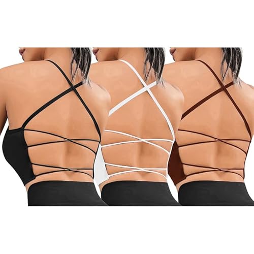 Litthing Sport BH Damen, Cross Back Gepolstert Sports Bra, Push up Ohne Bügel Bustier Sexy Spaghettiträger Rückenfrei Crop Top für Yoga Fitness Gym von Litthing