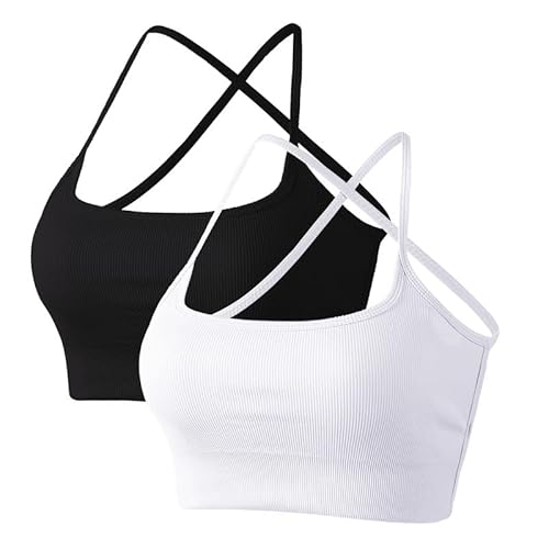 Litthing Sport BH Rückenfrei Damen, Crossback Gepolstert Sports Bra, Push up Ohne Bügel Bustier mit Abnehmbaren Cups Sexy Spaghettiträger Crop Top für Yoga Fitness Gym von Litthing