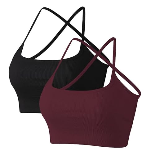 Litthing Sport BH Rückenfrei Damen, Crossback Gepolstert Sports Bra, Push up Ohne Bügel Bustier mit Abnehmbaren Cups Sexy Spaghettiträger Crop Top für Yoga Fitness Gym von Litthing