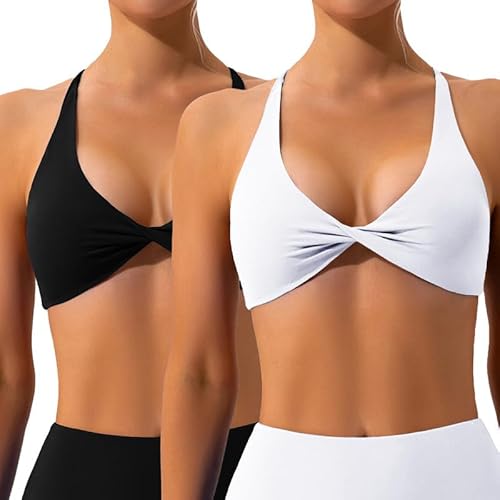 Litthing Sport BH Rückenfrei Damen, Sexy V-Ausschnitt Sports Bra, mit Abnehmbaren Gepolstert Push Up Ohne Bügel Bustier Crossback Spaghettiträger Crop Top für Yoga Fitness Gym von Litthing