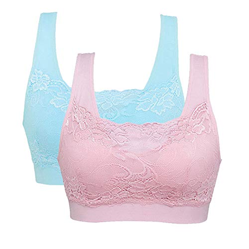 Litthing Damen Atmungsaktive,bequeme Unterwäsche,Sport-BH mit Spitzenbüstenhalter für Yoga,Fitnesstraining XX Groß Blau+rosa von Litthing