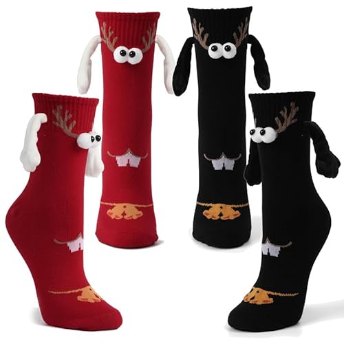 Litthing Weihnachtssocken Magnetische Holding Hands Socks Unisex Lustige Paarsocken Neuartige 3D Freundschaftssocken Mit Magnetarmen Christmas Socken Geschenk für Frauen und Männer von Litthing