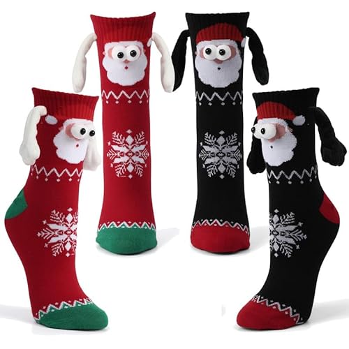 Litthing Weihnachtssocken Magnetische Holding Hands Socks Unisex Lustige Paarsocken Neuartige 3D Freundschaftssocken Mit Magnetarmen Christmas Socken Geschenk für Frauen und Männer von Litthing
