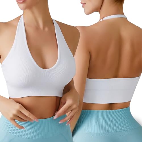 Sport BH Damen Sexy Neckholder Rückenfrei Tiefer V Ausschinitt Backless Sport BH ohne Bügel Gepolstert Push Up Bra Seamless Verstellbare Träger Mid Impact Support Fitness Yoga von Litthing