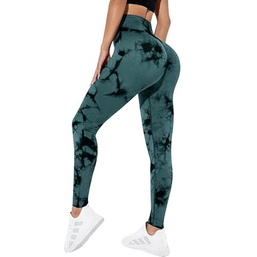 Sport Leggings Damen Sportleggins Lang Stretch Yoga Hosen High Waist Leggings Sport Booty Scrunch Butt Push Up Batik Leggings für Gym Fitness Workout von Litthing