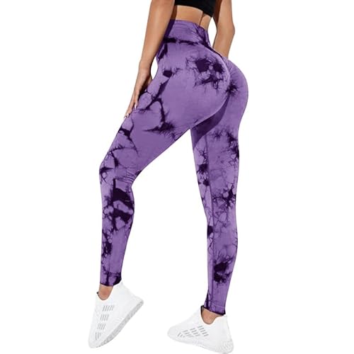 Sport Leggings Damen Sportleggins Lang Stretch Yoga Hosen High Waist Leggings Sport Booty Scrunch Butt Push Up Batik Leggings für Gym Fitness Workout von Litthing