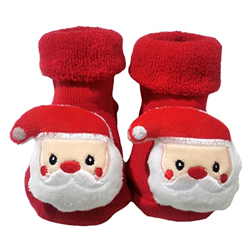 Weihnachtssocken Baby Rutschfeste Baumwoll-Bodensocken mit niedlichen 3D Weihnachtszeichentrickelementen Dehnbare Socken für Baby Kleinkind Kinder (as3, age, 12_months, Weihnachtsmann, 12 Monate) von Litthing