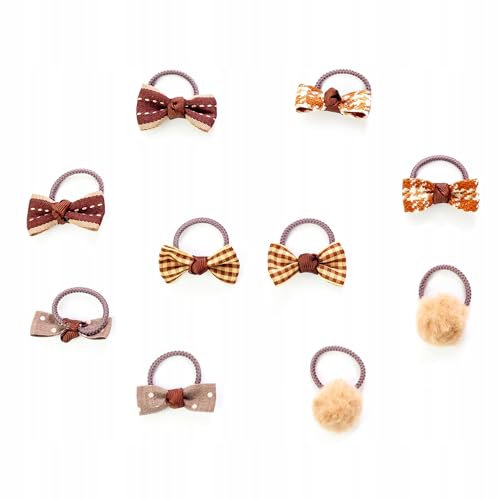 10 Stück Haargummis für Mädchen Kinder – Rosa Schleifen & Pompoms – Elastische Zopfgummis – Süßer Haarschmuck – Baby Haaraccessoires – Geschenkidee für Mädchen (Braun2) von Little Angel