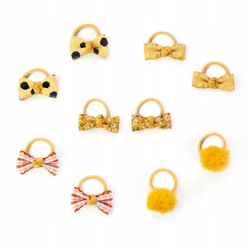 10 Stück Haargummis für Mädchen Kinder – Rosa Schleifen & Pompoms – Elastische Zopfgummis – Süßer Haarschmuck – Baby Haaraccessoires – Geschenkidee für Mädchen (Gelb mit pünktchen) von Little Angel