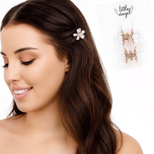 2 Stück Haarklammern mit Perlen – Mini Haarspangen Damen & Mädchen | Elegante kleine Haarclips goldfarben für Hochzeit, Party & Alltag von Little Angel